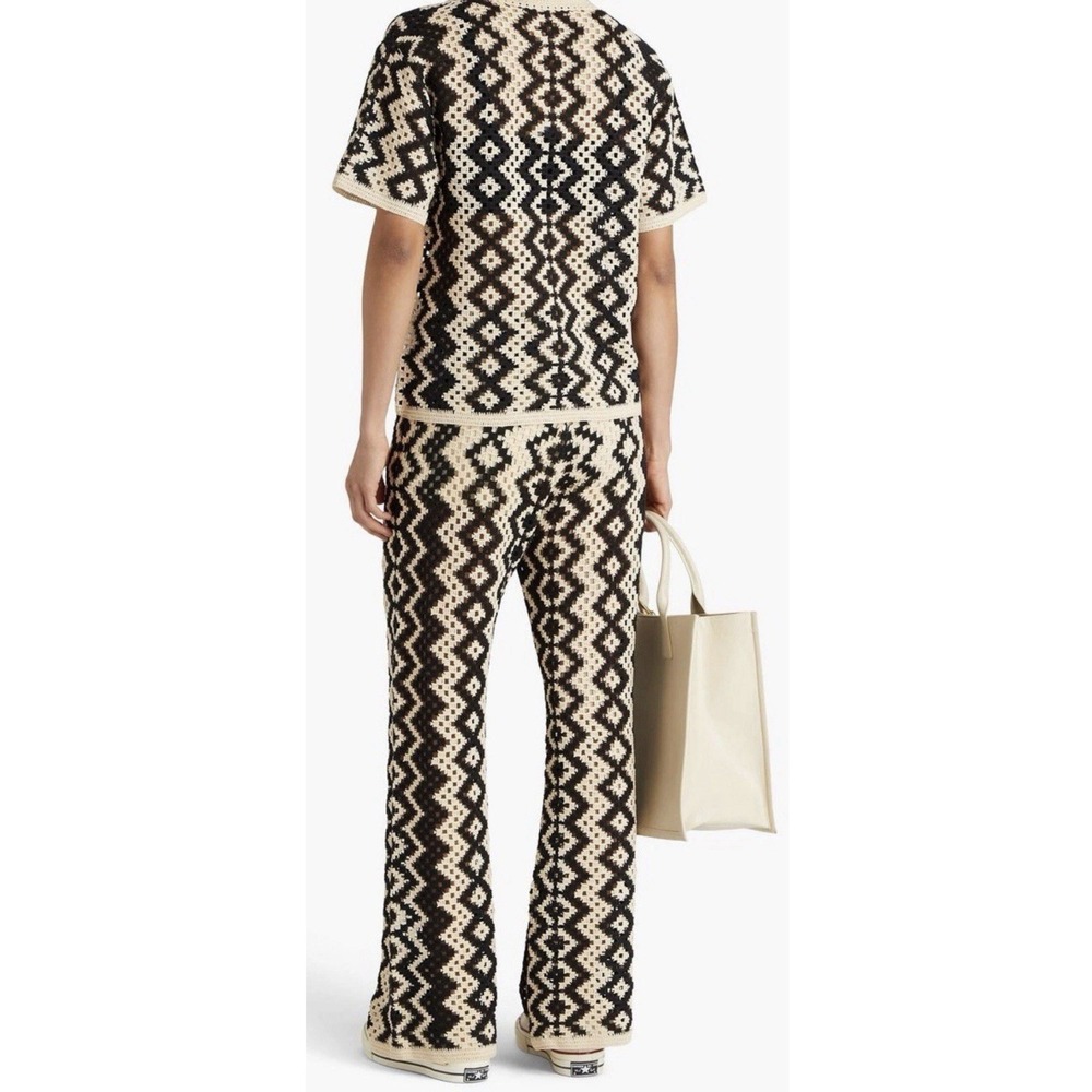 Sandro Henrik Geometric Crochet Wide Leg Pants 40 Coastal Boho Chic Resort - Picture 9 of 14